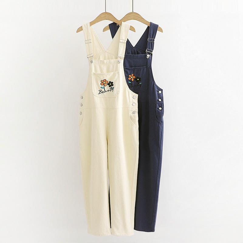 Harajuku Small Flower Embroidered Jeans Female Loose High Waist Bib Pants Student Jeans Large Pocket Denim Jumpsuit Overalls, Beige
Harajuku Small Flower Embroidered Jeans Female Loose High Waist Bib Pants Student Jeans Large Pocket Denim Jumpsuit Overalls, Beige