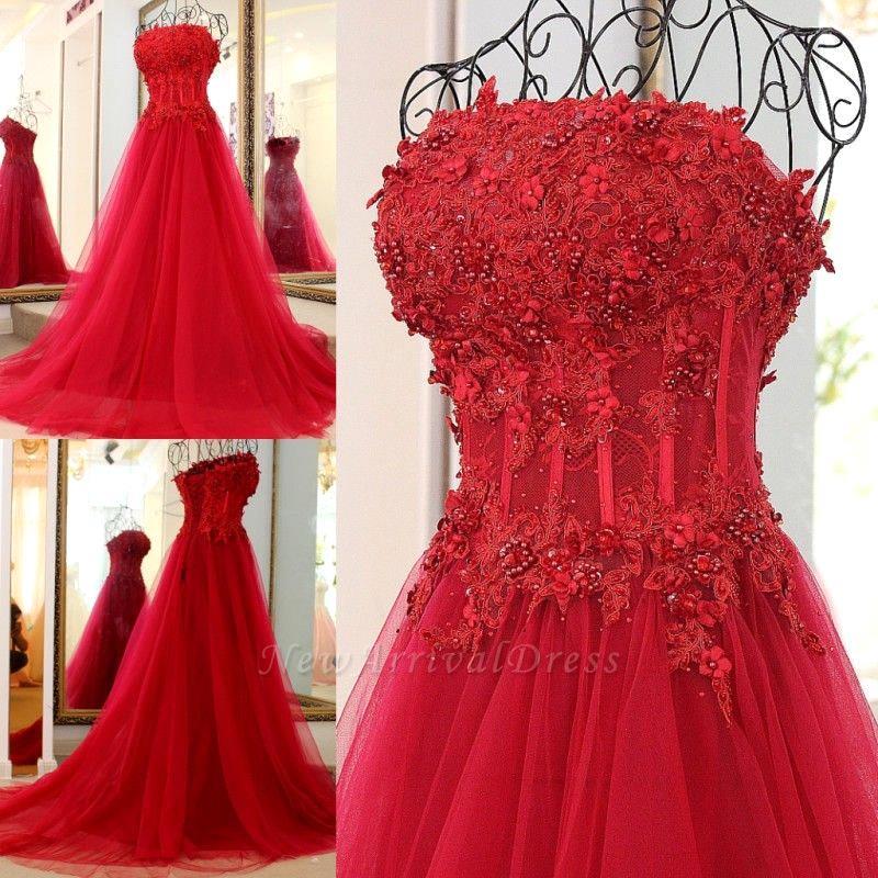 Red Lace Appliqued Prom Evening Dress A Line Flower Long Formal Party Ball Gown Strapless Tulle Pageant Dresses, Lilac
Red Lace Appliqued Prom Evening Dress A Line Flower Long Formal Party Ball Gown Strapless Tulle Pageant Dresses, Lilac