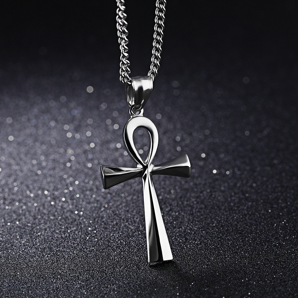 Simple Ancient Egypt Cross Pendants Necklace Jewelry High Polished Stainless Steel Necklace Religious Jewelry Men Women Couple Pendants