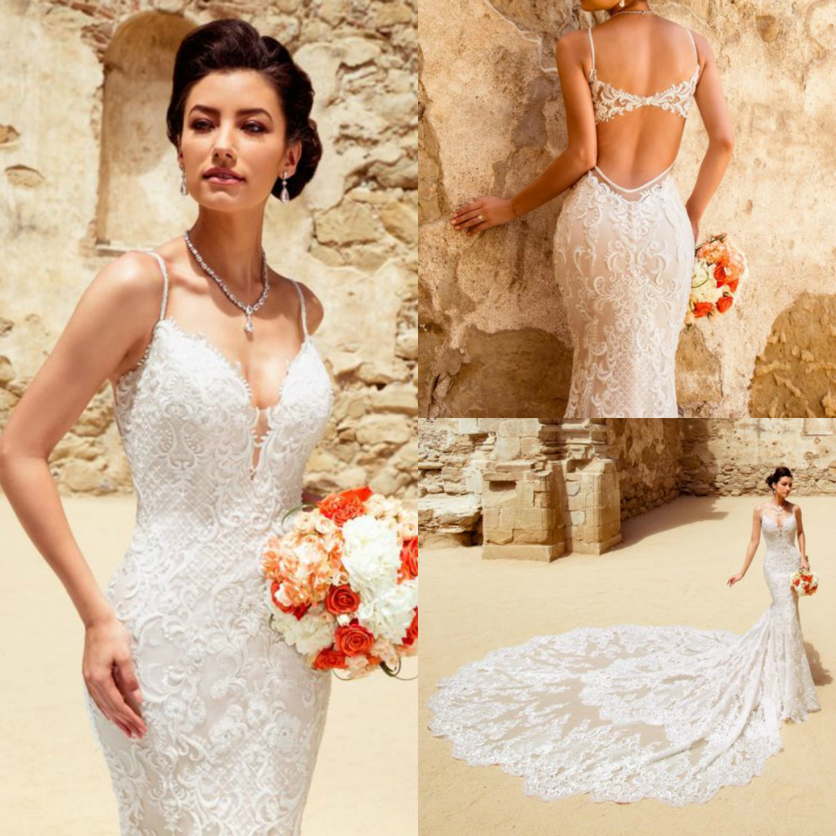 Kitty Chen 2019 Mermaid Lace Wedding Dresses New Spaghetti Neck Appliqued Open Back Bridal Gowns Chapel Train Long Wedding Dress