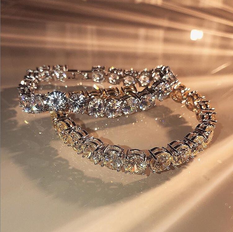 8MM White Topaz CZ Tennis Gold Plated k Chain Bracelet for Women 9d07