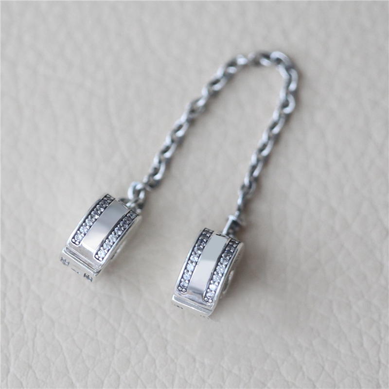 Wholesale- charm silicone safety chain for 925 sterling silver CZ diamond temperament DIY bracelet safety chain with original box