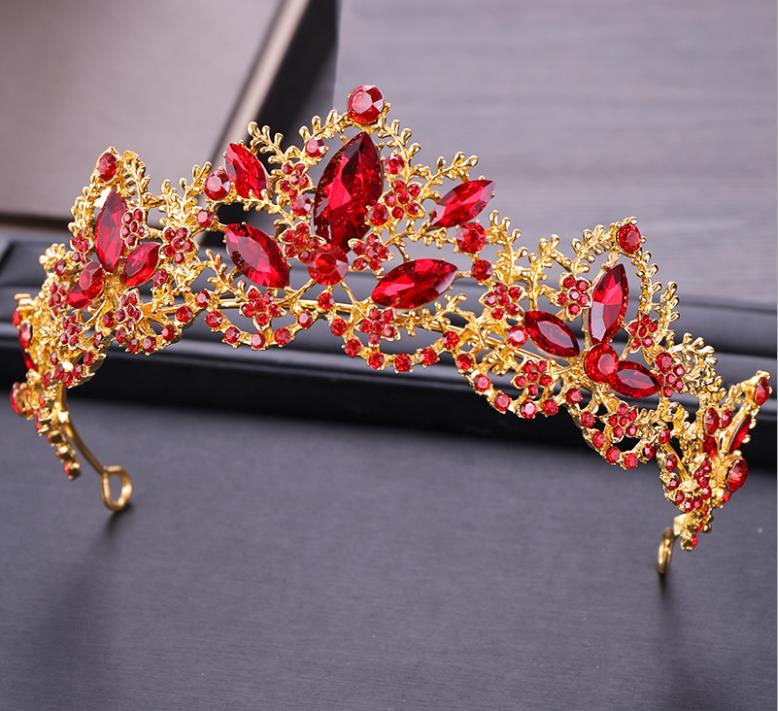 Korean Crystal Crown Red Crown Bride Performance Dress Accessories Bridal Accessories