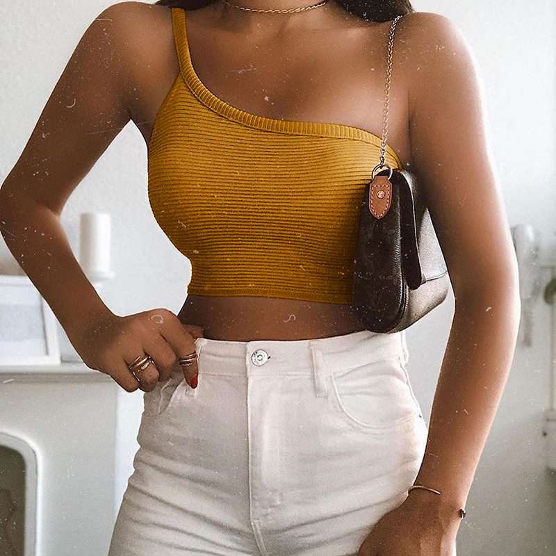 Summer Crop Top Women Sexy One Shoulder Tank Elegant Ladies Vest Sleeveless Tee Bandage tunique femme Party Club Streetwear, Black
Summer Crop Top Women Sexy One Shoulder Tank Elegant Ladies Vest Sleeveless Tee Bandage tunique femme Party Club Streetwear, Black