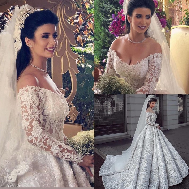 A Line Beach Wedding Dresses Long Sleeve Off Shoulder Appliques Beads Satin Plus Size Wedding Dress Sweep Train Robes De Mariée, Gray
A Line Beach Wedding Dresses Long Sleeve Off Shoulder Appliques Beads Satin Plus Size Wedding Dress Sweep Train Robes De Mariée, Gray