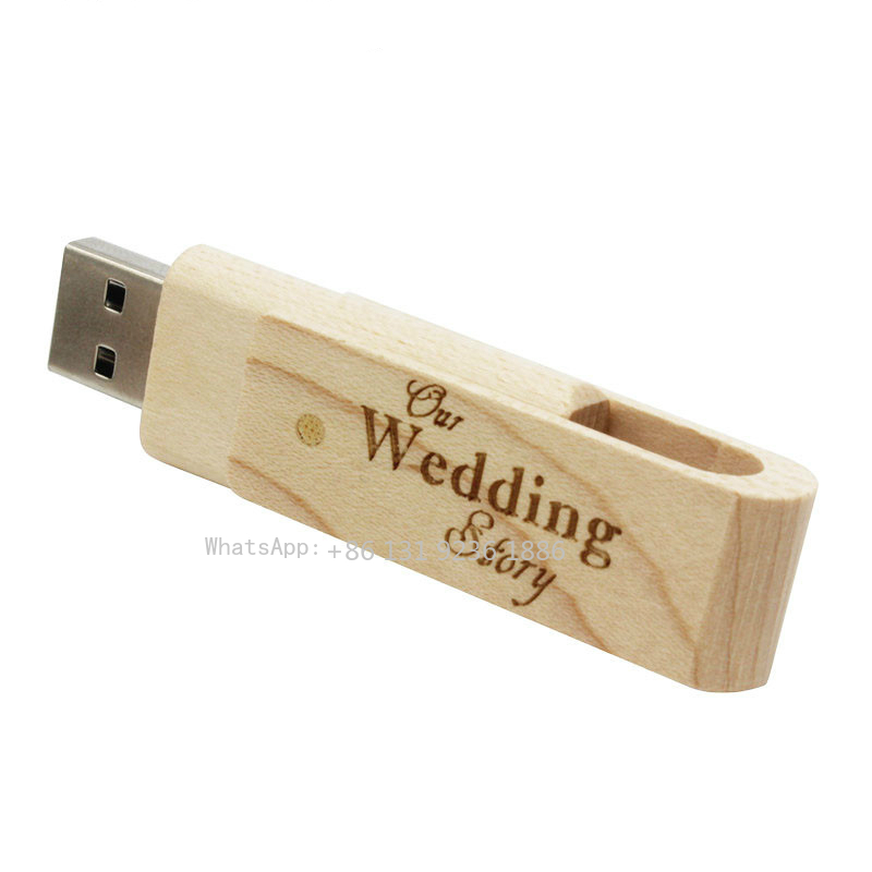 Free Custom Logo Natural Walnut USB Flash Drive 64g Swivel Usb with Square Box 4GB/8GB/16GB/32GB/128GB Memory Wood Flash Stick