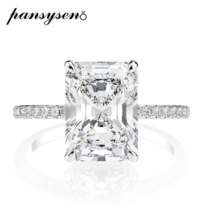 PANSYSEN Real 925 Sterling Silver Emerald Cut Created Moissanite Diamond Wedding Rings for Women Luxury Proposal Engagement Ring CX200611
PANSYSEN Real 925 Sterling Silver Emerald Cut Created Moissanite Diamond Wedding Rings for Women Luxury Proposal Engagement Ring CX200611