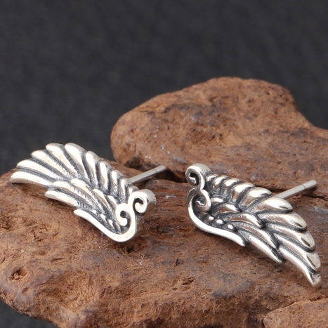 Brand new 925 sterling silver jewelry American antique silver hand-made designer heart crown wings earrings gift for women