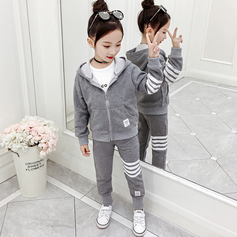Children's Clothing Autumn and Winter Sweatshirt Clothes Striped Hooded Shirt + Sports Pants Girls Zipper Jacket kid Sweater Trousers 2 Set, Gray
Children's Clothing Autumn and Winter Sweatshirt Clothes Striped Hooded Shirt + Sports Pants Girls Zipper Jacket kid Sweater Trousers 2 Set, Gray