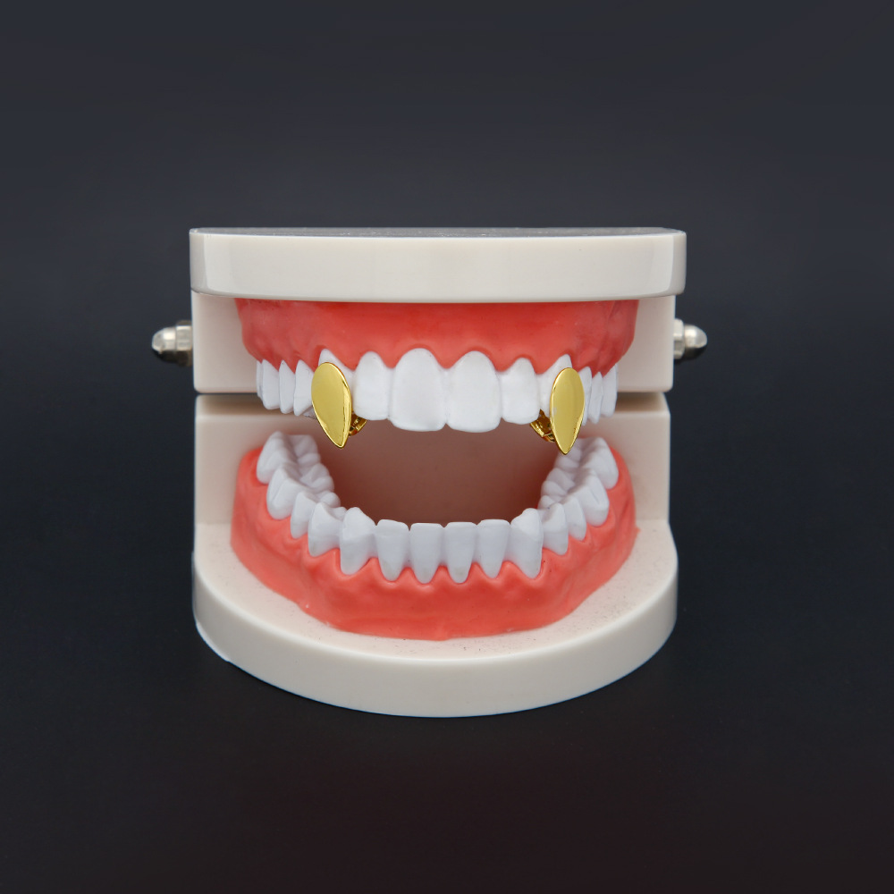 TOPGRILLZ Vampire Fang Single Cap Gold Tone Canine Custom Tooth Grills Fangs Dracula Teeth Grillz,Gift