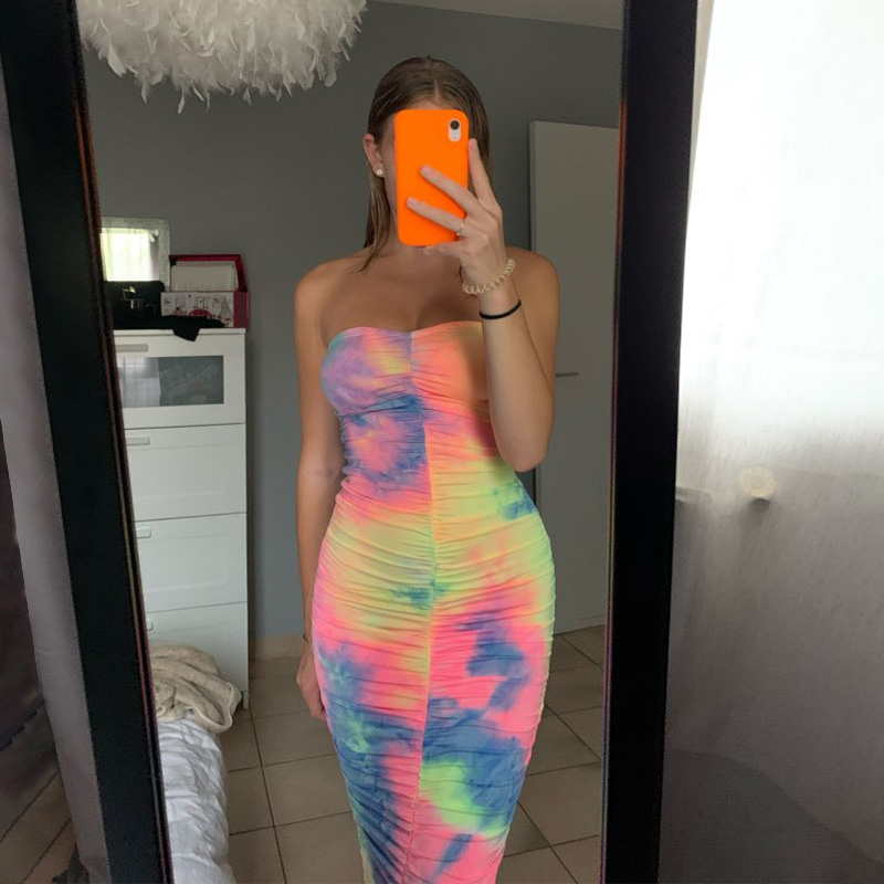 Women Sexy Strapless Dress Colorful Tie Dye Dress Women Fashion Pleated Bodycon Dresses Woman Party Night, Color
Women Sexy Strapless Dress Colorful Tie Dye Dress Women Fashion Pleated Bodycon Dresses Woman Party Night, Color