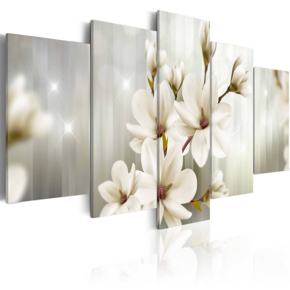 Fashion Wall Art Canvas Painting 5 Pieces Green Purple Red Magnolia Flower Modern Home Decoration,Choose Color And Size No Frame