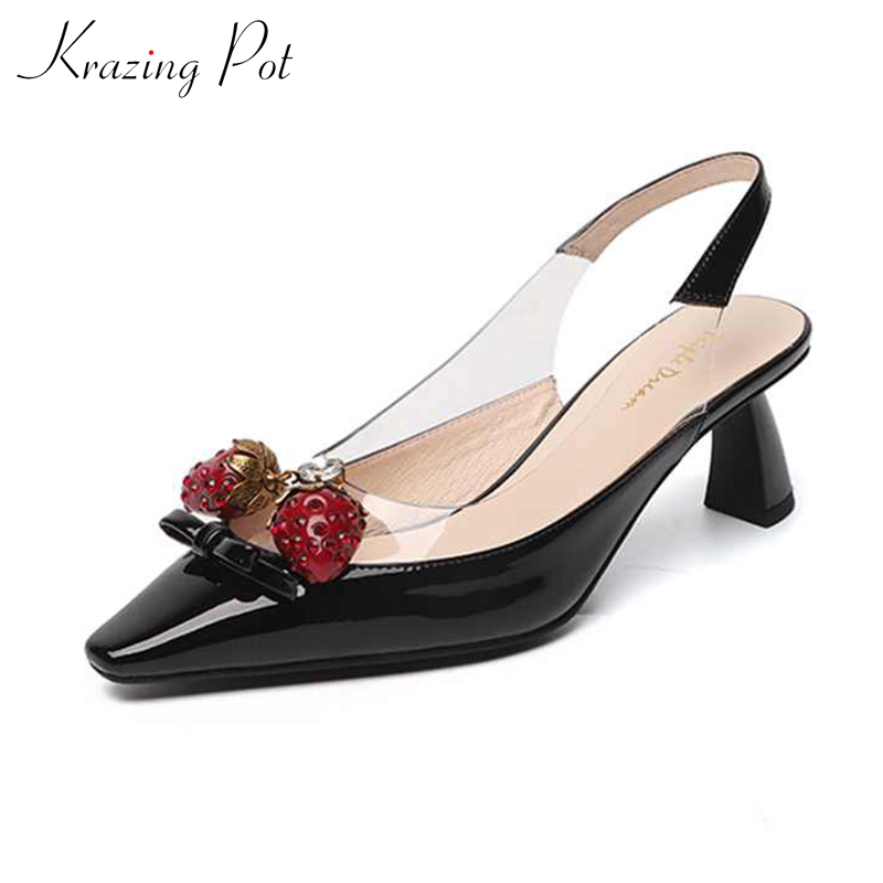 Krazing pot patent leather plastic small square toe high heels strawberry rhinestone bowtie sweet girl dating summer sandals L07, Black
Krazing pot patent leather plastic small square toe high heels strawberry rhinestone bowtie sweet girl dating summer sandals L07, Black