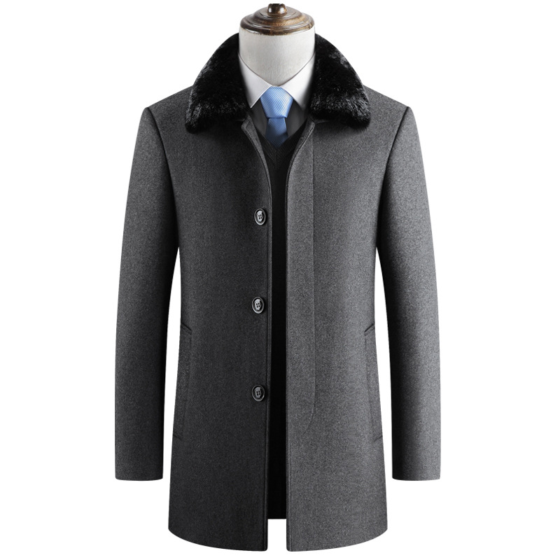 Men's Wool & Blends Mens Woolen Coat Fleece Thick Jackets Winter Jacket Men Warm Coats Business Clothing Windbreaker With Detachable Fur Col