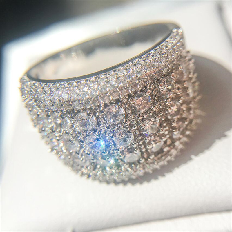 Hip Hop New Arrival Luxury Jewelry 925 Sterling Silver Full 3mm Round White Topaz CZ Diamond Party Gemstones Women Wedding Bridal Ring Gift