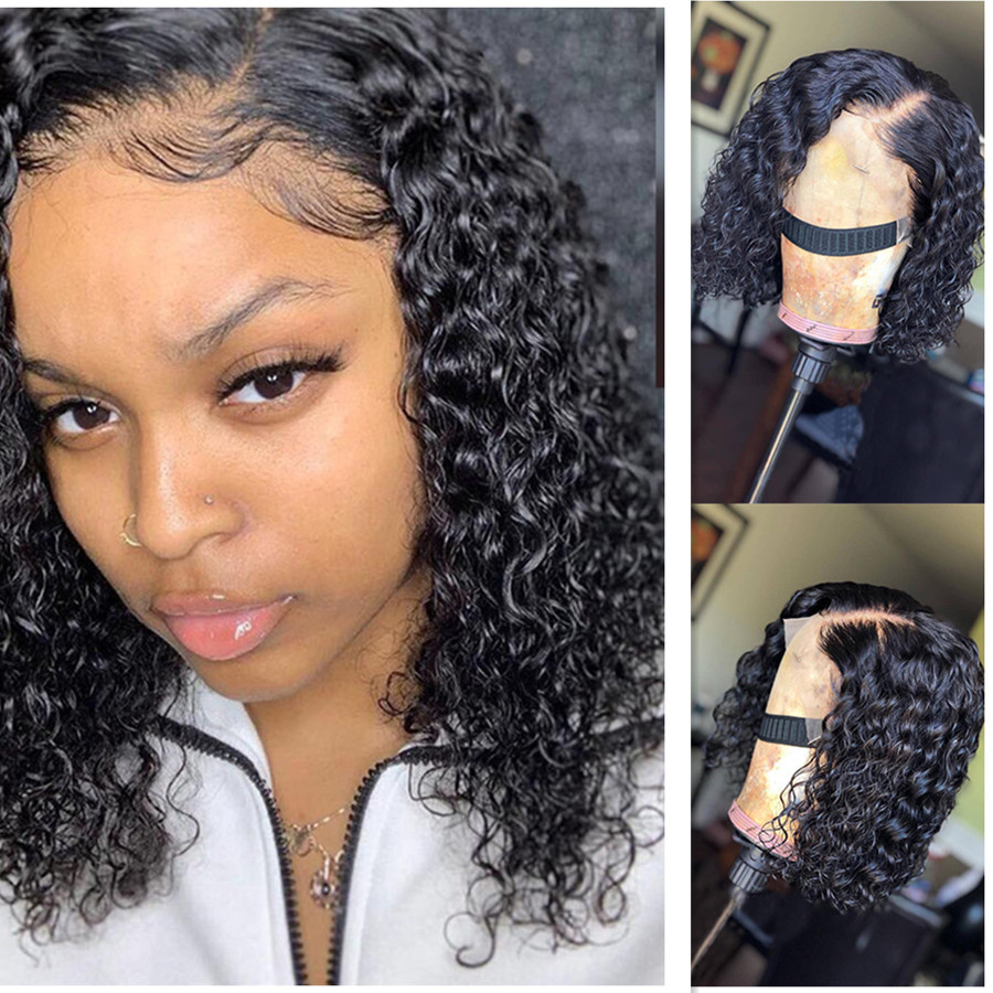 Brazilian water Wave Lace Frontal Wig Remy Pre-Plucked Curly front Closure Wigs Human Hair Wet And Wavy Short Bob 130% diva1