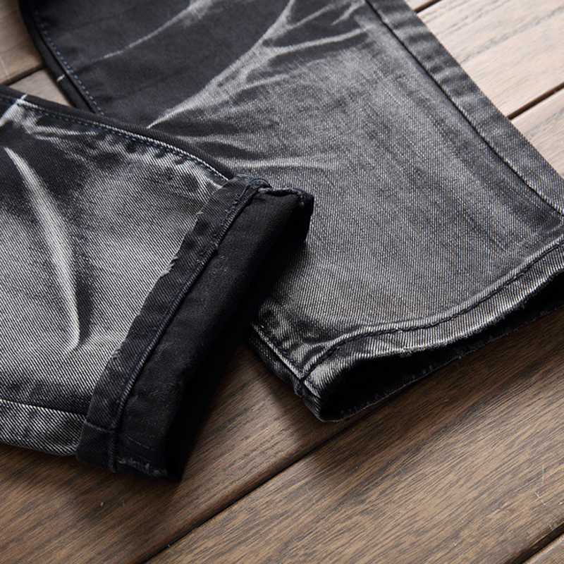 Fashion-Men's Distressed Stretch Biker Jeans Vintage Men Hip Hop Slim Fit Jeans Trousers Retro Punk Style Straight Denim Pants Plus Size