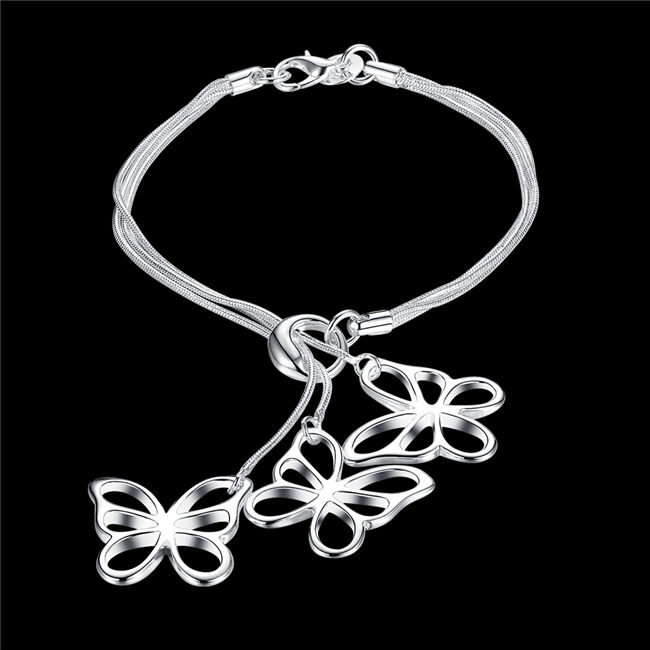 Hot sale best gift 925 silver Tai Chi hang three butterfly bracelet DFMCH166,brand new 925 sterling silver plated Chain link bracelets
