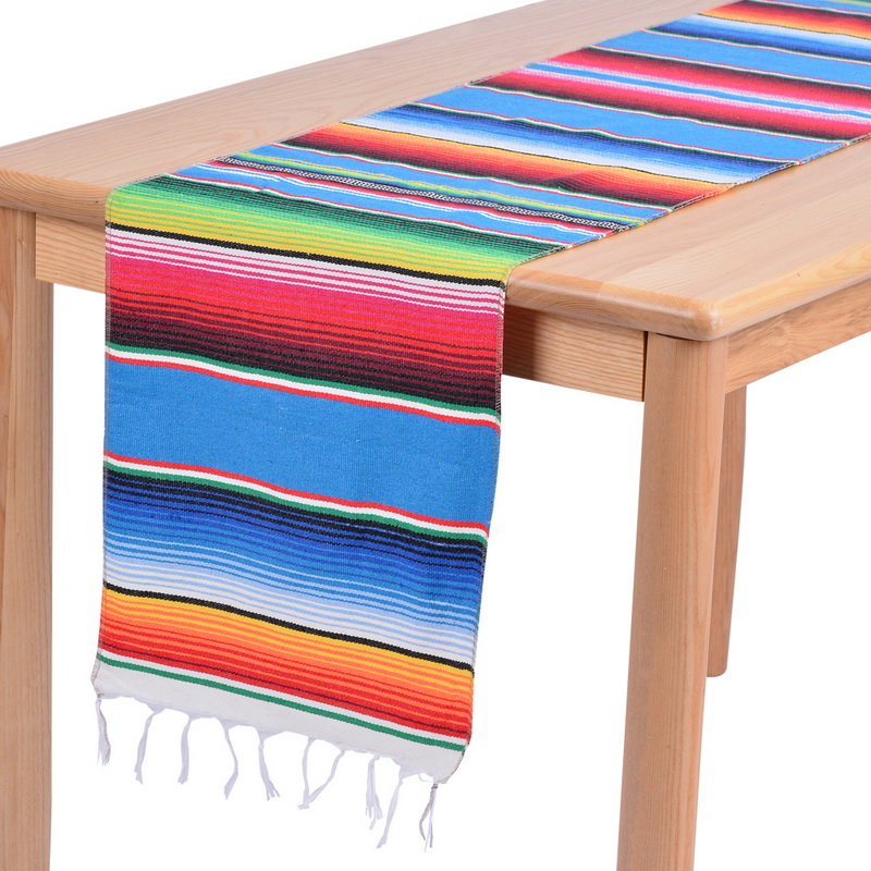 14x84 Inch Mexican Serape Table Runner Cloth Cover Fringe Cotton