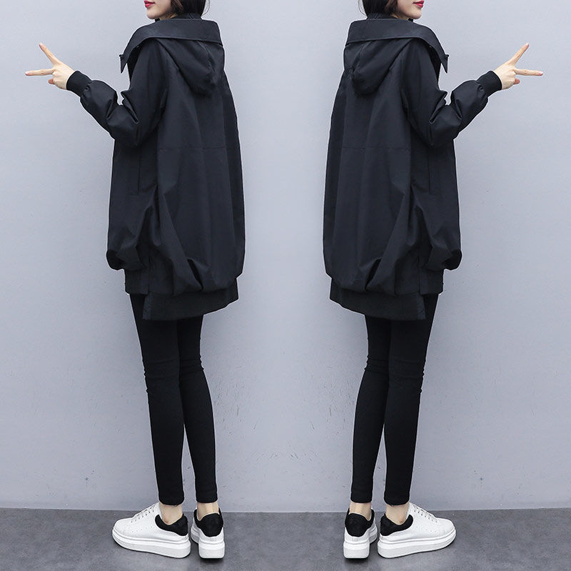 Women's Trench Coats Spring Hooded Loose Womens Long Windbreakers Woman Casual Solid Female Black/Khaki Overcoat Women Outwear
