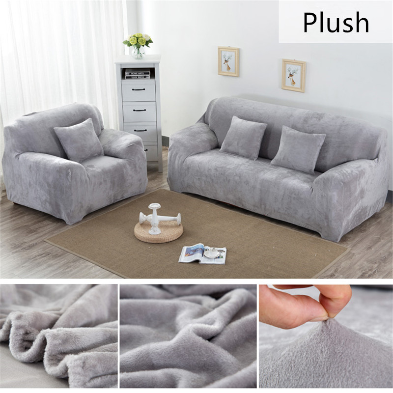 Plush Thicken Elastic Sofa Universal Sectional Slipcover 1/2/3/4 Seater Stretch Couch Cover for Living Room Solid Color - 2024