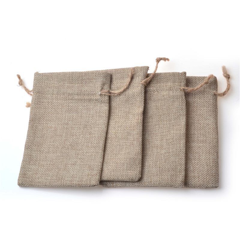 2021 Double layer Natural Linen Drawstring bags Jute Gift Package Wedding Favor holder burlap Pouches hessian bags mobile power sack bags