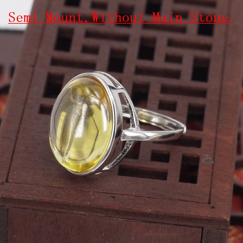 925 Sterling Silver Women 13x18mm Oval Cabochon Semi Mount Engagement Wedding Ring White Gold Color Wholesale