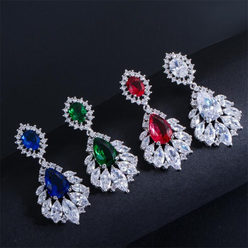 Hot Sale Luxury Jewelry 925 Sterling Silver Water Drop White Topaz CZ Diamond Crown Earring Party Women Wedding Bridal Dangle Earrings Gift