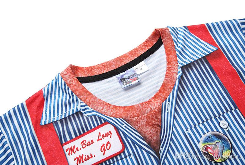 hot sale Mr.1991INC New Fashion Designed T-shirt Men/Women Fake Two Pieces 3d T shirt Print Tooling Stripes Shirts Summer Tops Tees