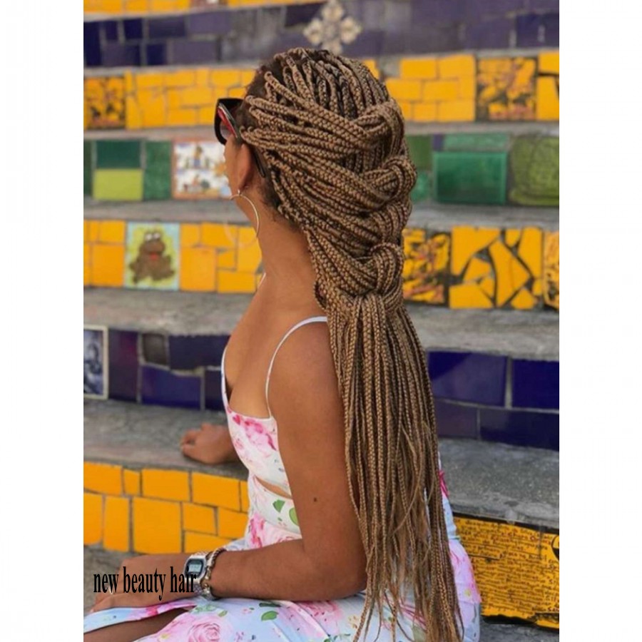 Real picture blonde Braided Lace Front wigs With Baby Hair jumbo braiding hair brazilian hair box braid wig for black Women