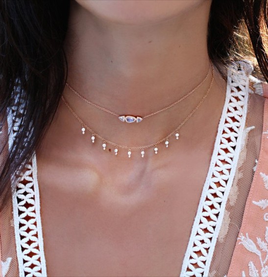 uneven stome triple geometric triangle cz moonstone necklace 925 sterling silver women jeweelry