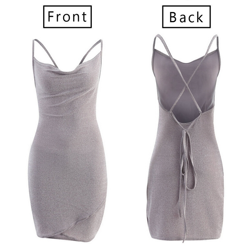 New Women Sequined Bodycon Sparkly Backless Bandage Sleeveless Evening Party Club Mini Dress Sundress