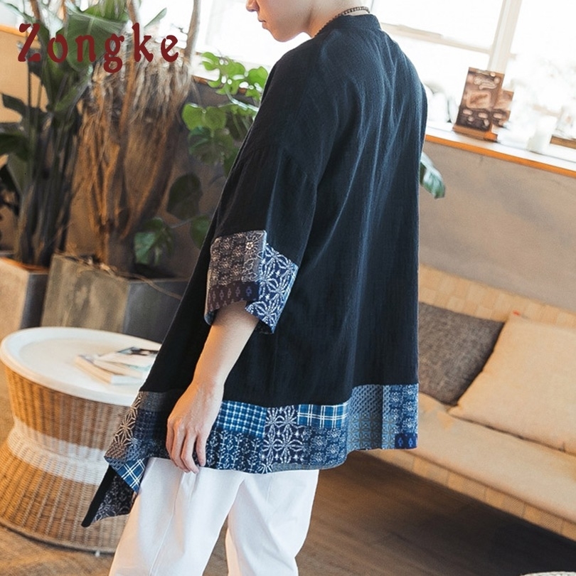 Zongke Chinese Kimono Cardigan Men Open Stitch Traditional Mens Kimono Cardigan Plus Size Long Kimono Jacket Men Summer LY191206