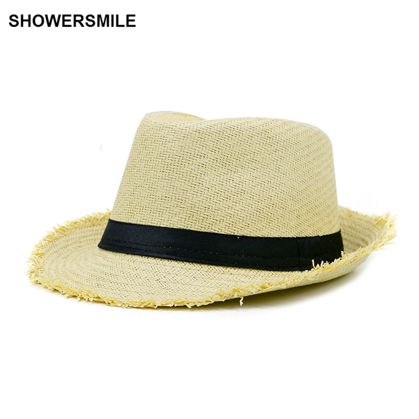 SHOWERSMILE Brand Khaki Straw Hat Men Panama Caps Summer Style Sun Hat Beach Holiday Classic Male Hats And Caps D19011106