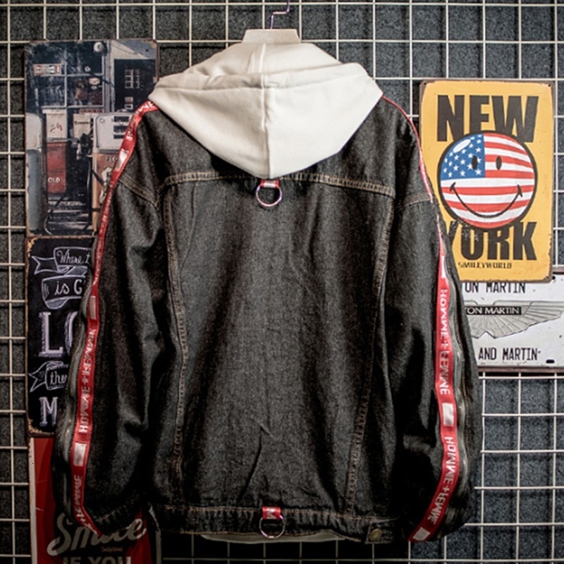 Men\'s Fashion Denim Jacket Casual Bomber Hip Hop Retro Denim Streetwear 2019 LY191210