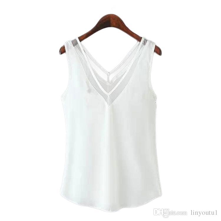 2020 Giraffita New Womens Tops Fashion Women Summer Chiffon Blouse Plus Size S To 3XL Sleeveless Casual Shirt Black White Clors