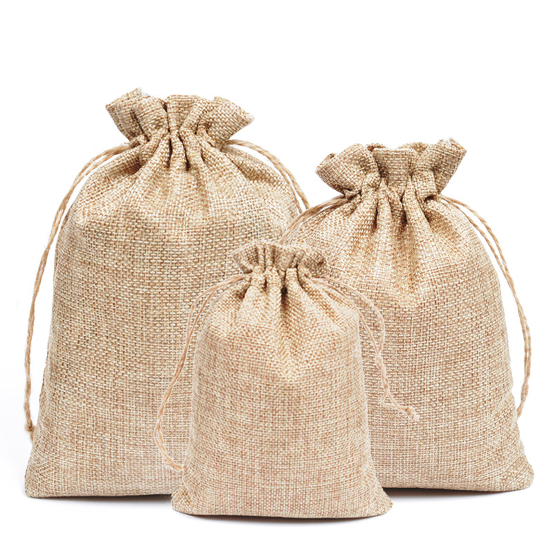 5pcs Natural Jute Burlap Linen Drawstring Gift Bags Christmas Halloween Wedding Birthday Party Candy Box Chocolate Wrapping Bags