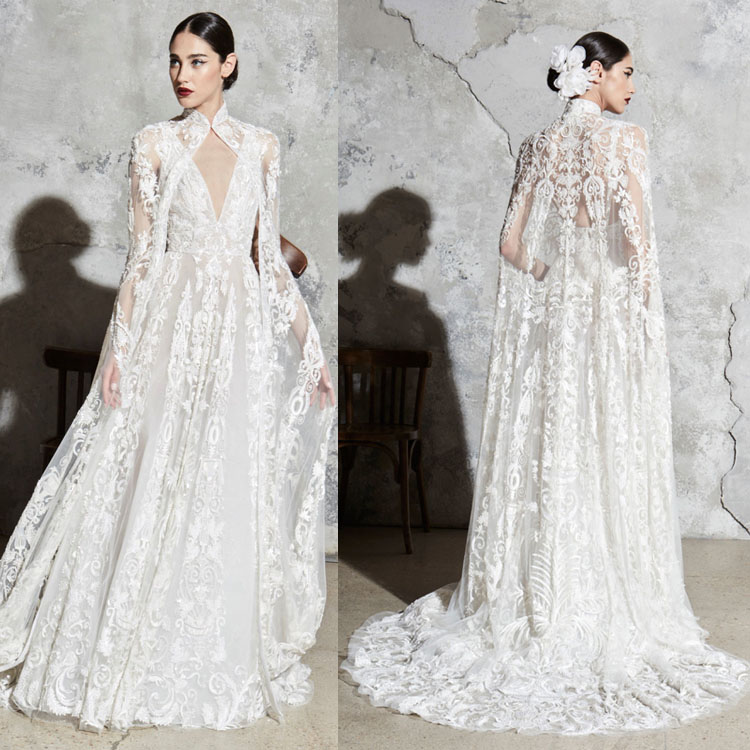 Murad Winter Zuhair Lace Dresses With Wraps Elegant A E Sweep Train Bridal Gowns Applique Princess Wedding Dress Pplique