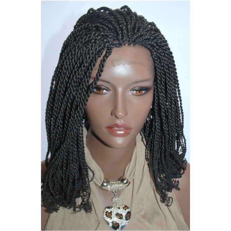 High quality Crochet Hair short Braids wig Spring kinky Twist lace front wig short Micro braid Curly wig for africa american l