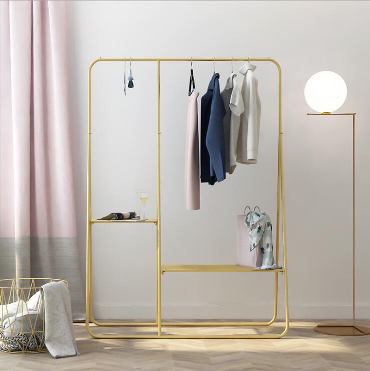 Clothing Shopping Rack Bedroom Furniture Clothes Shop Golden Racks store Window Bag Show shelf Cloth Side Hanging