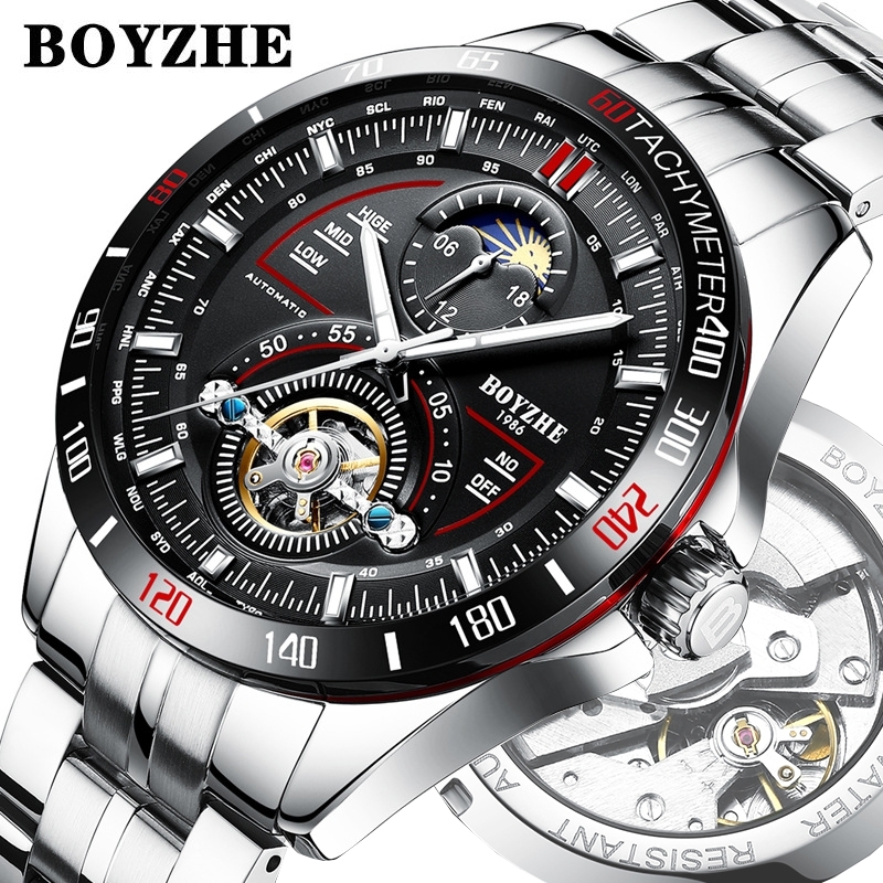 Men Automatic Mechanical Fashion Top Brand Sport Watches Tourbillon Moon Phase Self-Wind Stainless Steel Watch Relogio Masculino LY191213, White
Men Automatic Mechanical Fashion Top Brand Sport Watches Tourbillon Moon Phase Self-Wind Stainless Steel Watch Relogio Masculino LY191213, White