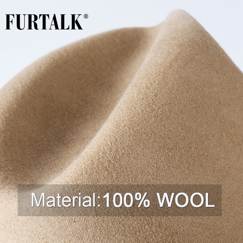 FURTALK 100% Australia Wool Fedora Hat Women Men Hat Ladies Fedoras Wide Brim Jazz Felt Hat Vintage Autumn Winter Cap 2019 T200103