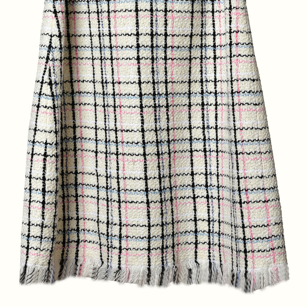 2020 Spring Summer Sleeveless Round Neck Multicolor Plaid Print Tweed Panelled Belted Short Mini Dress Women Fashion Dresses W1815066