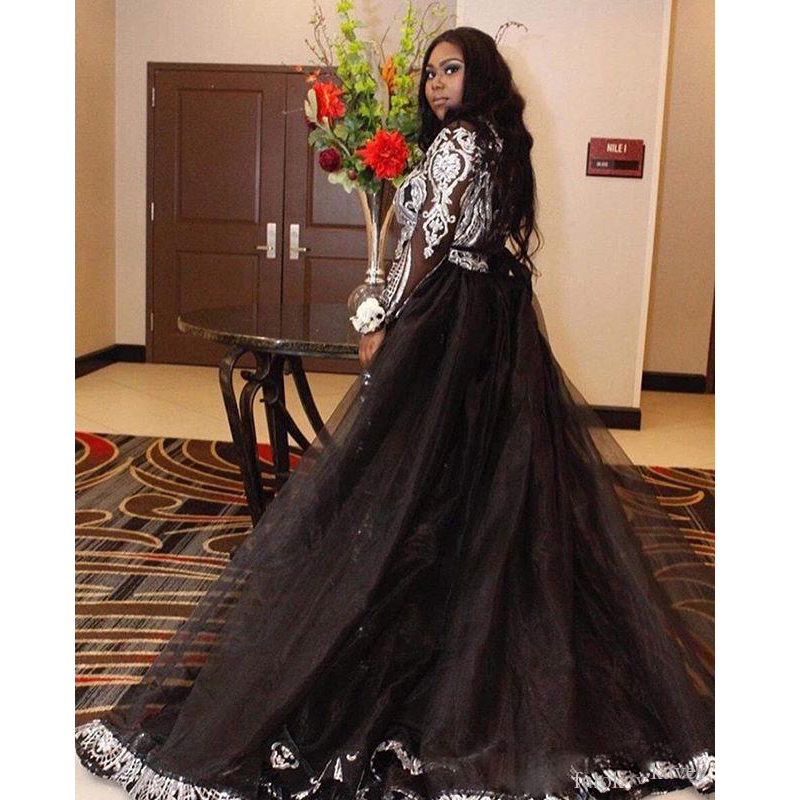 Black Jumpsuit Prom Dresses with Detachable Train Sliver Sequined Pantsuits Party Gowns Sweep Train Plus Size Evening Dress