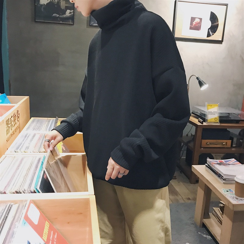 Men turtleneck 2018 Winter New pattern Solid Color Oversized Sweater Loose Style Men's Sweater Black Brown SH190930