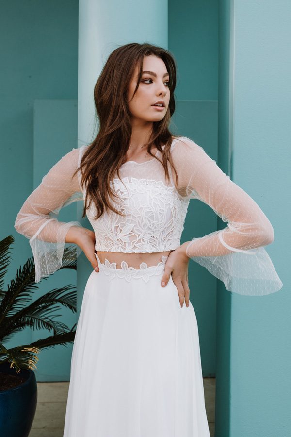daisy bohemian wedding dresses two pieces long sleeve lace chiffon plus size beach boho chic bridal gowns robe de marie