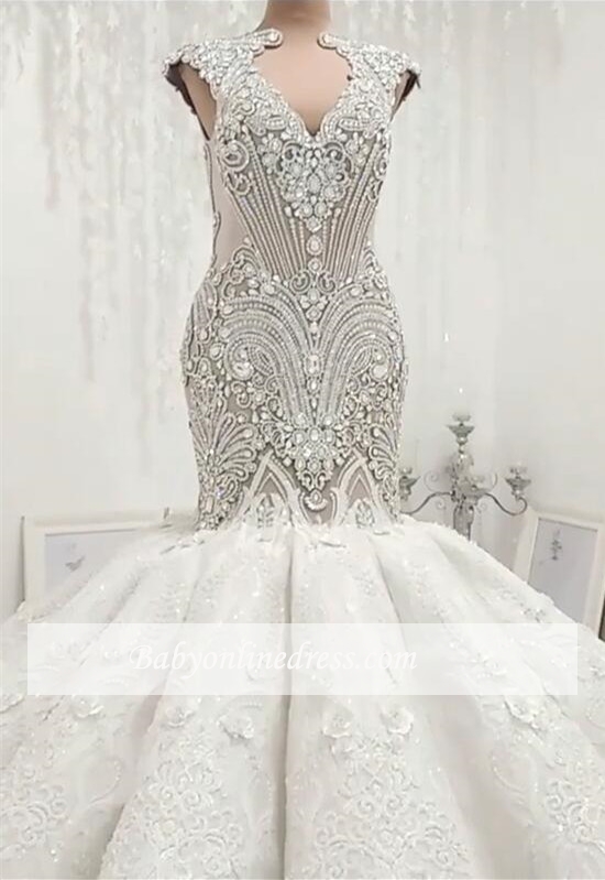 Luxurious Beadings Crystals Mermaid Wedding Dresses Sexy Hollow Out Backless Sleeveless Appliques Ruched Long Bride Wedding Gowns 2022 BC0502