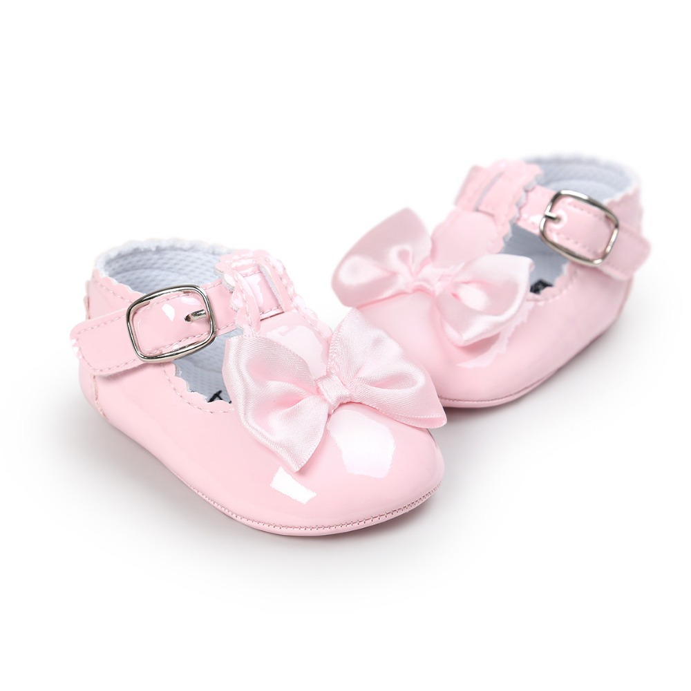Baby shoes new PU leather girl boy First Walkers shoes Soft Bottom Non-slip Fashion bowknot Shoes, Pink
