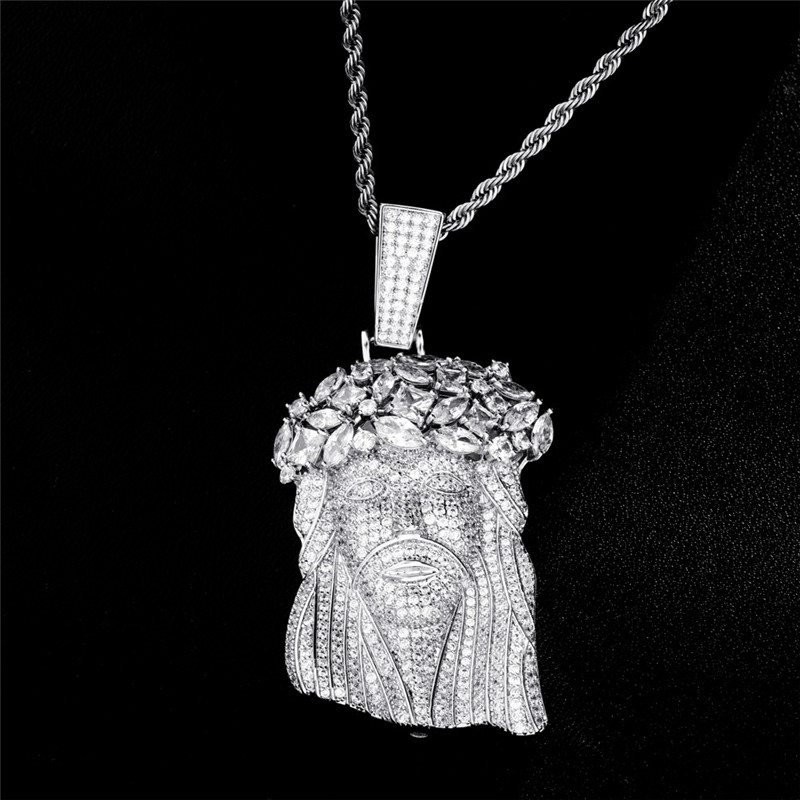Faith Men Women Hip Hop Necklace Gold Silver Color Full CZ Jesus Pendant Necklace with Rope Cuban Chain for Men Hot Gift