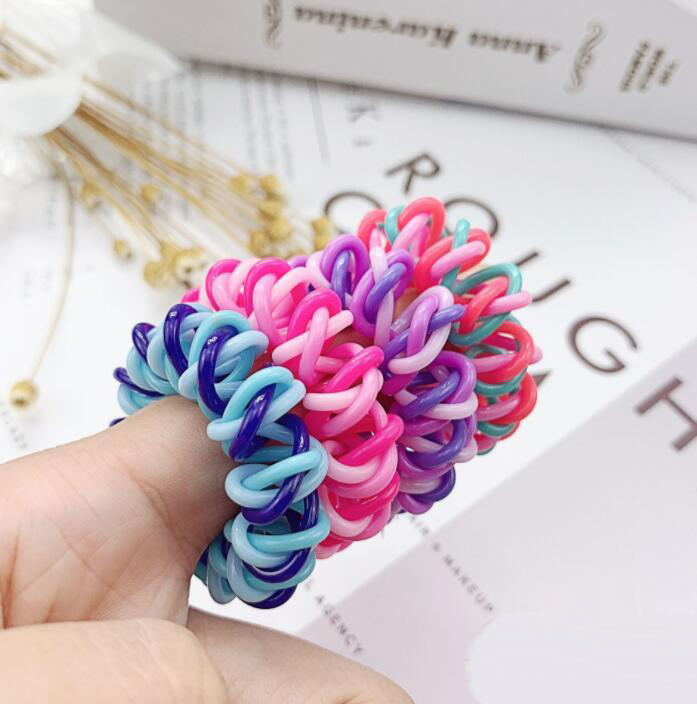 Women Girls Colorful Rainbow Spiral Hair Ties Rope Telephone Wire Plastic No Crease Coil Thickened Scrunchies Free Shipping